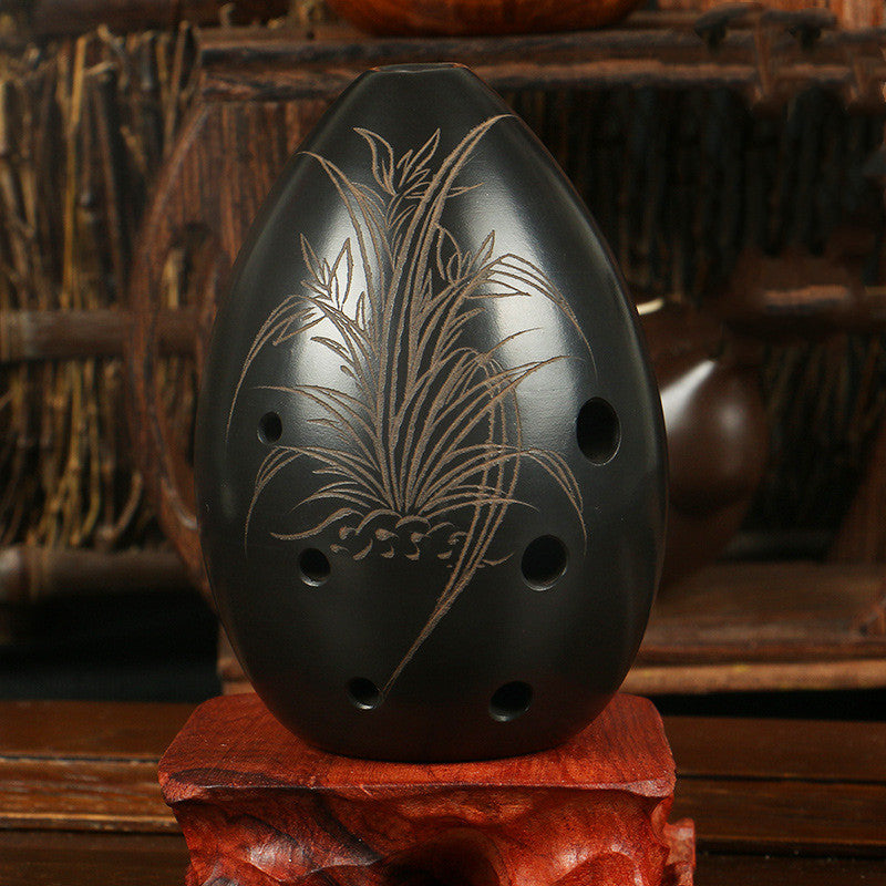 Artisan Hand-Engraved Ceramic Xun