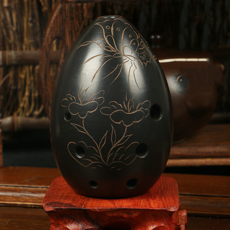Artisan Hand-Engraved Ceramic Xun