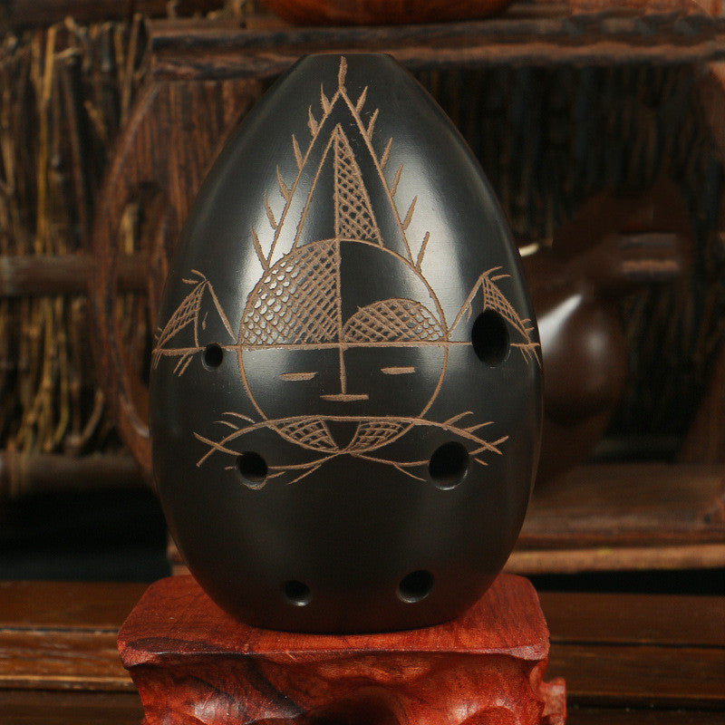 Artisan Hand-Engraved Ceramic Xun