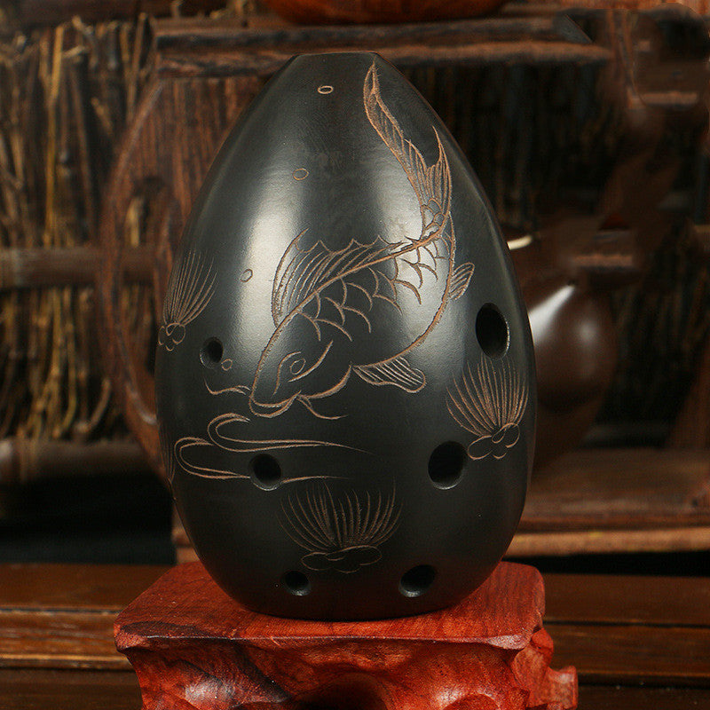 Artisan Hand-Engraved Ceramic Xun