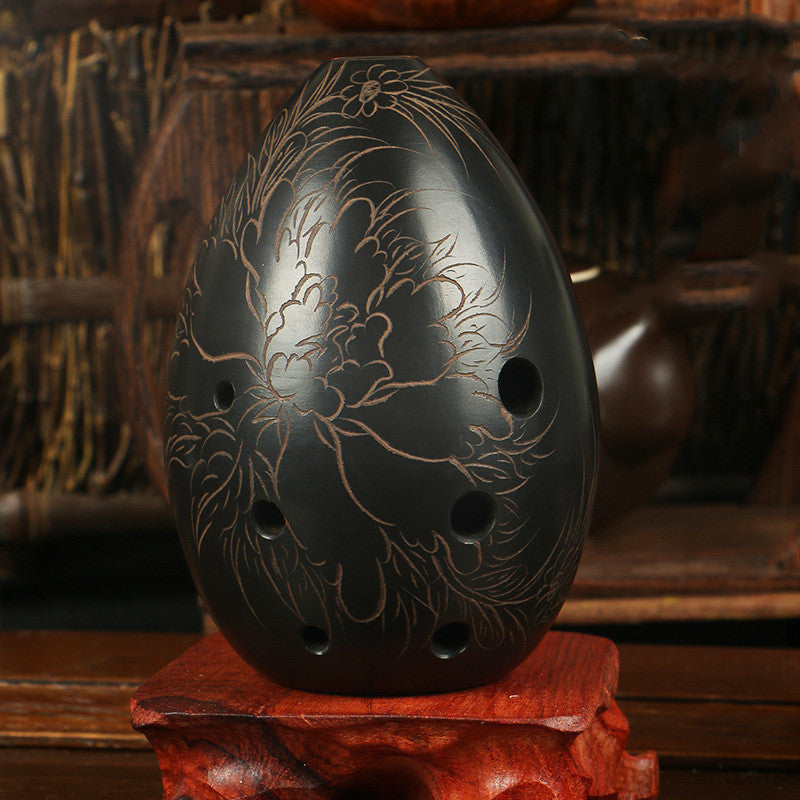 Artisan Hand-Engraved Ceramic Xun