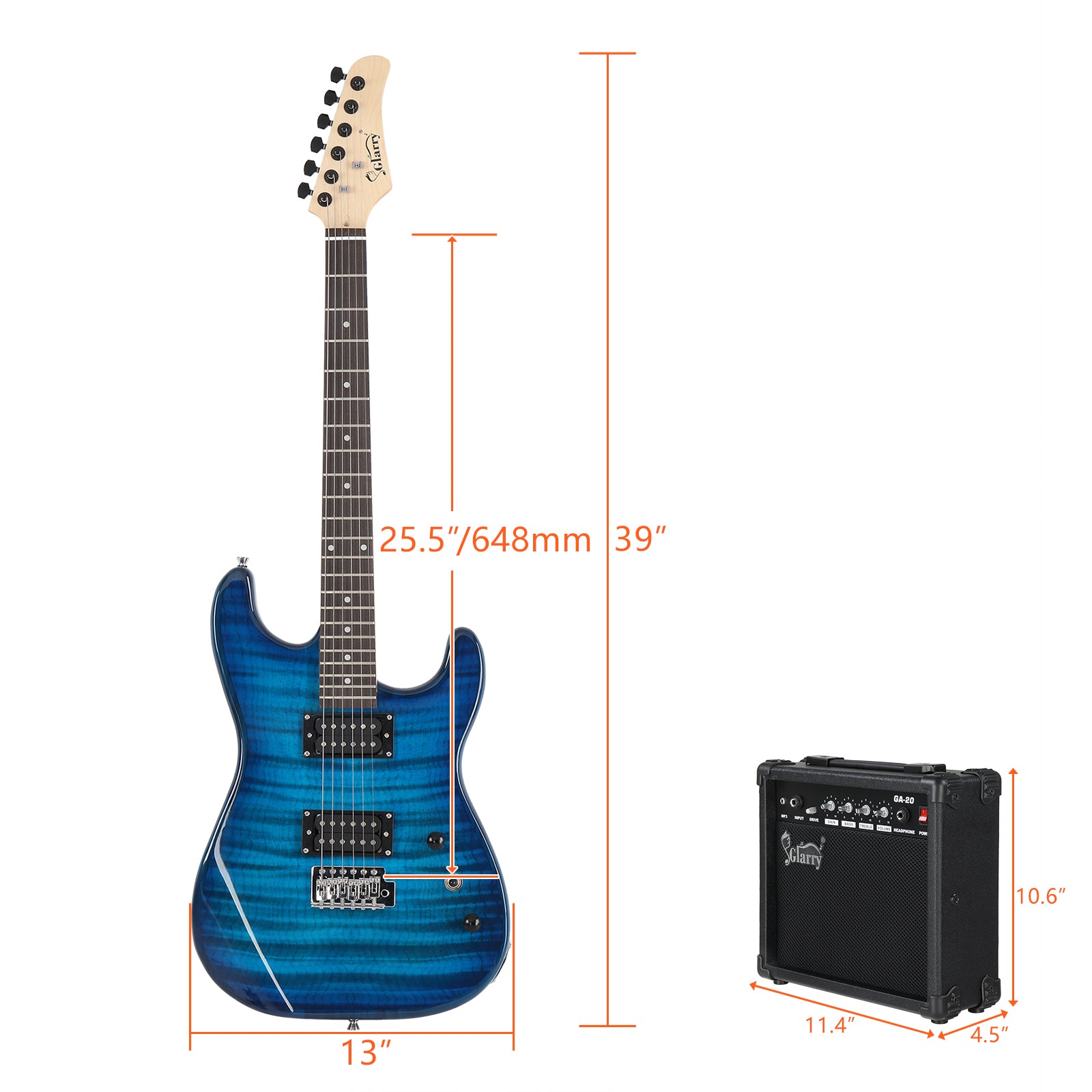 Glarry GST "Tiger Stripe" H-H Electric Guitar Ultimate Performance Kit