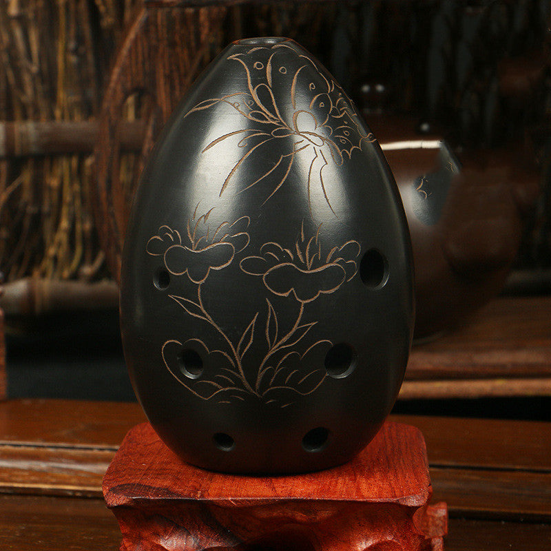 Artisan Hand-Engraved Ceramic Xun