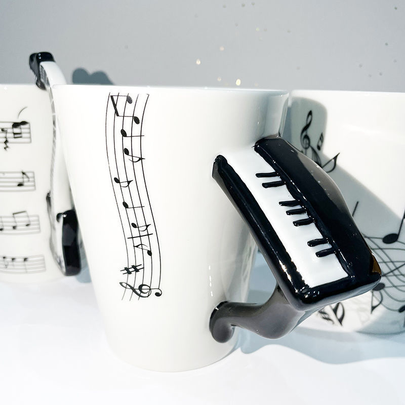 Music Note Ceramic Mug with Piano Handle