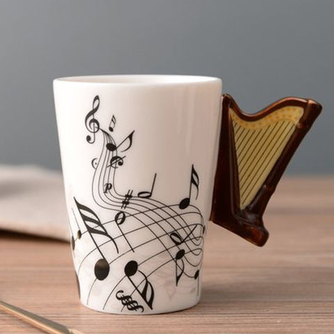 Music Note Ceramic Mug with Piano Handle